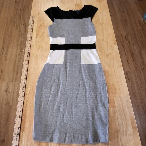 French Connection Black Gray White Sleeveless Jersey Knit Pencil Dress Zip - Picture 2 of 14